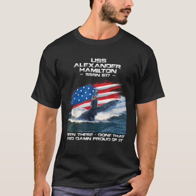 USS Alexander Hamilton SSBN 617 American Flagga Su T Shirt (Framsida)