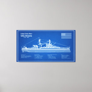 USS Arizona - Frakt Blueprint Plans ABD Canvastryck
