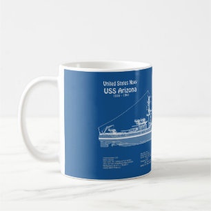 USS Arizona - Frakt Blueprint Plans ABD Kaffemugg