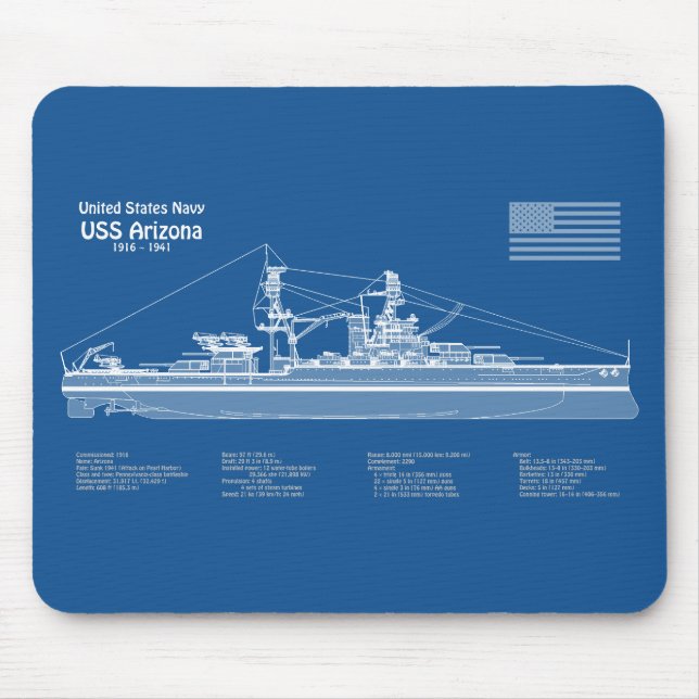 USS Arizona - Frakt Blueprint Plans ABD Musmatta (Framsidan)