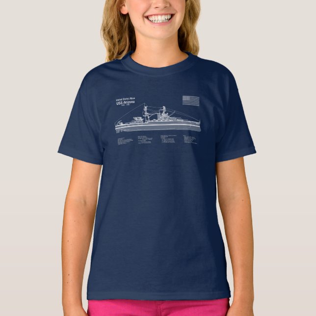 USS Arizona - Frakt Blueprint Plans ABD T Shirt (Framsida)