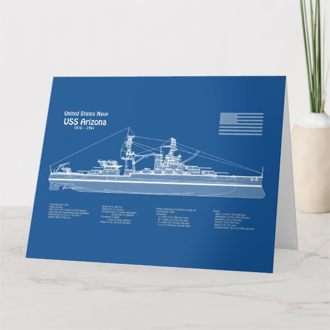 USS Arizona - Frakt Blueprint Plans ABD Tack Kort (Framsida)