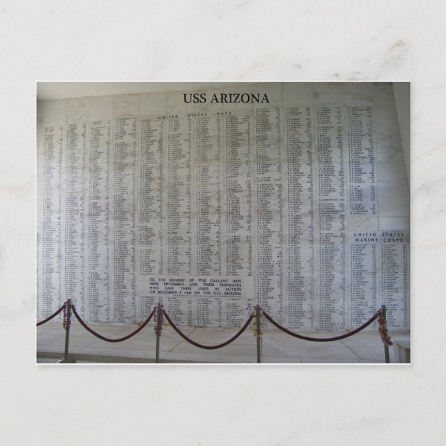 USS Arizona Plaque Vykort (Framsida)