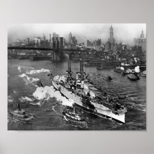 USS Arizona vid floden Öster - NYC - 1916 Poster
