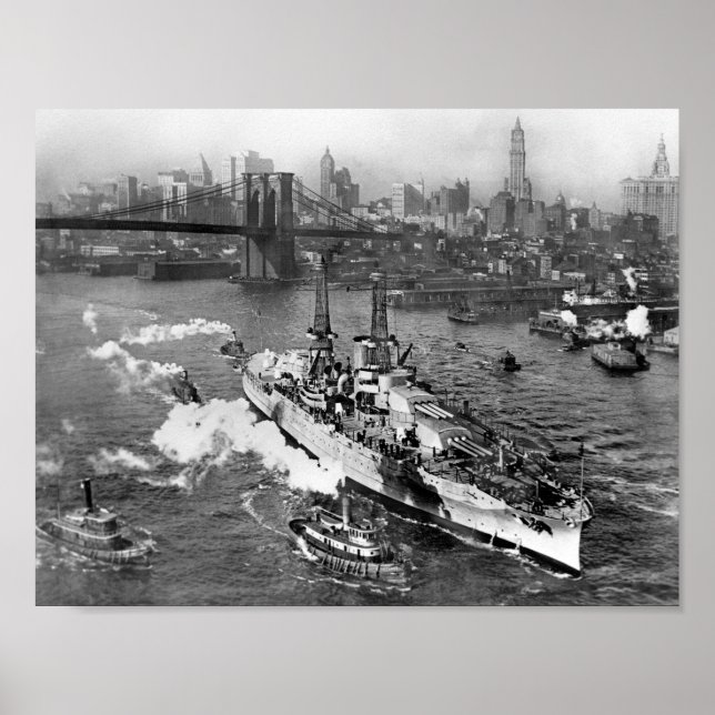 USS Arizona vid floden Öster - NYC - 1916 Poster (Framsidan)
