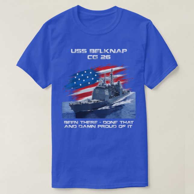 USS Belknap CG26 Class Cruiser American Flagga Vet T Shirt (Design framsida)