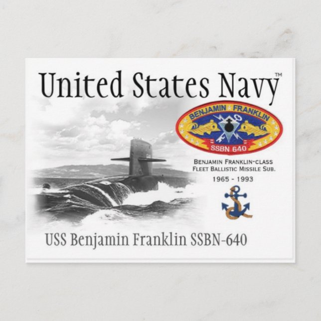 USS BENJAMIN FRANKLIN SSBN-640 SUB. - vykort (Framsida)