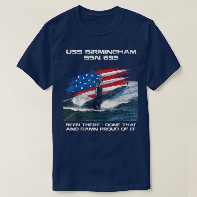 USS Birmingham SSN-695 American Flagga Submarine V T Shirt (Design framsida)