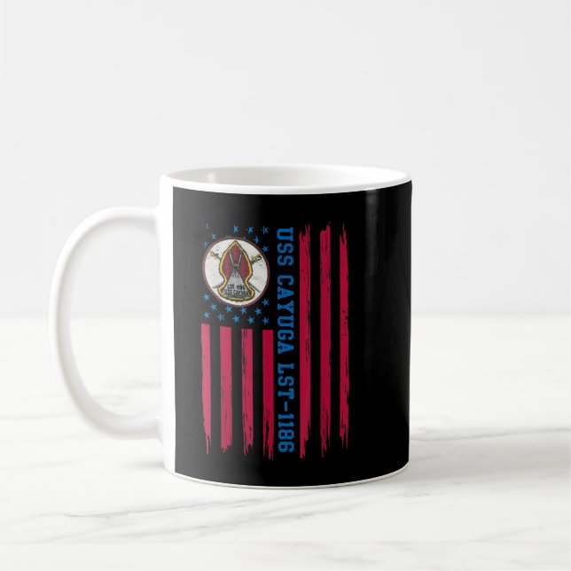 USS Cayuga LST-1186 Tank Landing Ship American Fla Kaffemugg (Vänster)