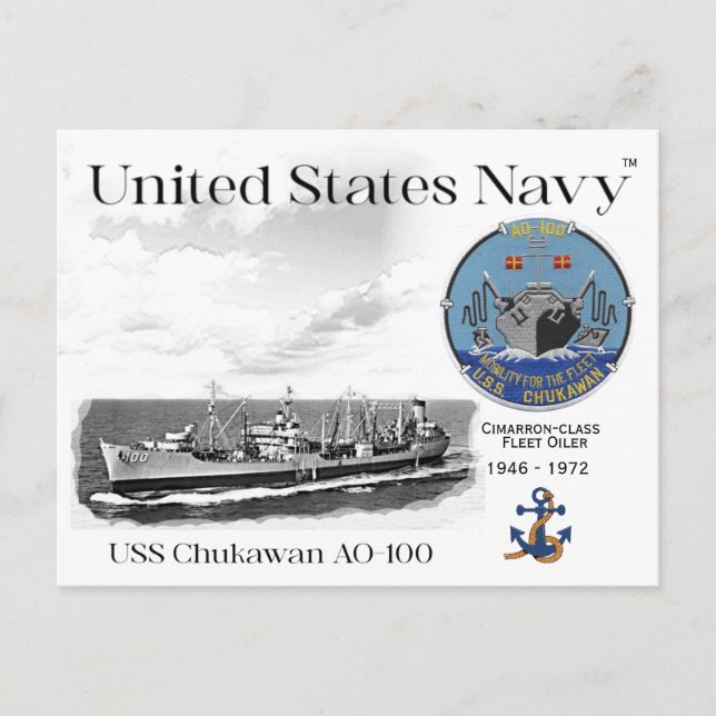 USS CHUKAWAN AO-100 FLEET OILER - POSTCARD VYKORT (Framsida)