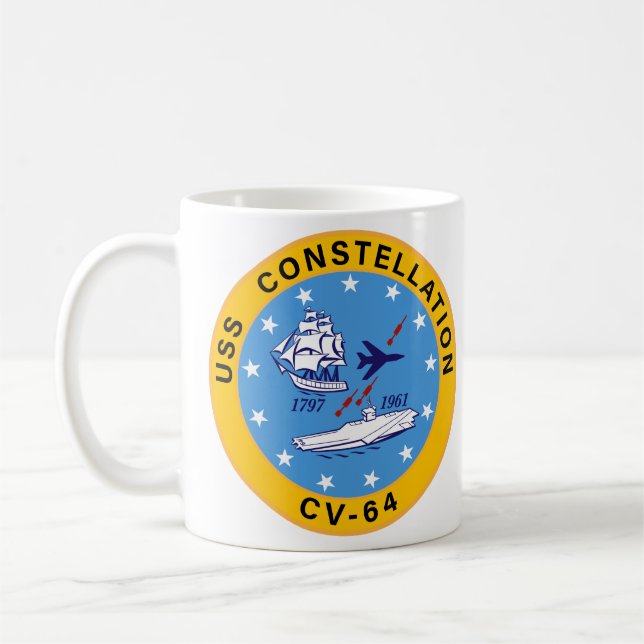 USS Constellation CV-64 Aircraft Carrier Insignia Kaffemugg (Vänster)