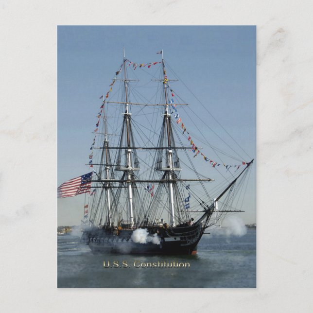 USS Constitution Avfyrar Kanoner Vykort (Framsida)