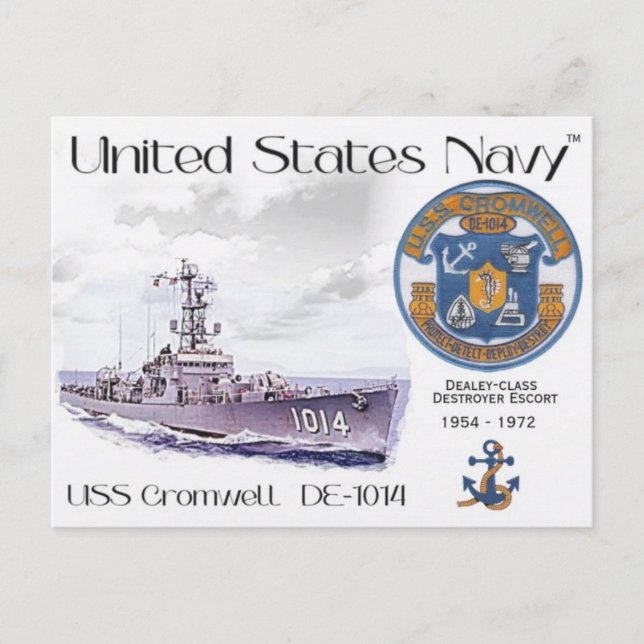 USS CROMWELL DE-1014 FÖRSTÖRARE ESCORT - POSTCARD VYKORT (Framsida)