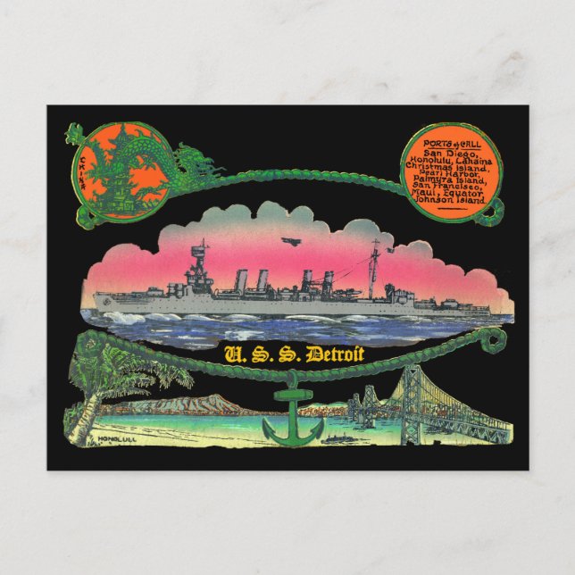 USS Detroit CL-8-vykort Vykort (Framsida)
