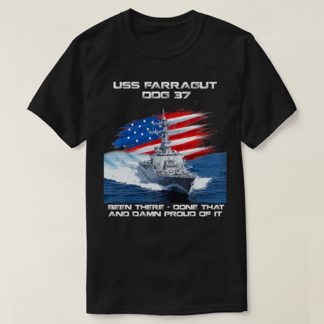 USS Farragut DDG37 Destroyer Ship USA Flag Veteran T Shirt (Design framsida)
