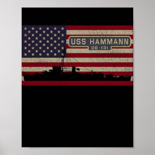 USS Hammann DE 131 WW2 Frakt American Flagga Poster