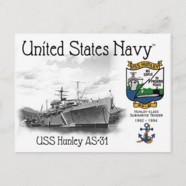 USS HUNLEY AS-31 SUBMARINE ANDER POSTCARD VYKORT (Framsida)