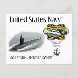 USS HYMAN G. RICKOVER SSN- 795 SUBMARINE a POSTCAR Vykort