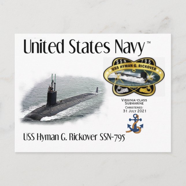 USS HYMAN G. RICKOVER SSN- 795 SUBMARINE a POSTCAR Vykort (Framsida)