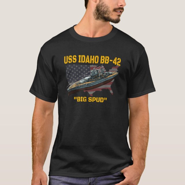 USS Idaho BB 42 Battleshöft WW2 American Warship V T Shirt (Framsida)