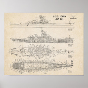 USS IOWA Blueprint (Arkivering) Poster