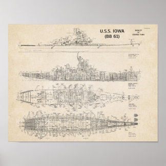 USS IOWA Blueprint (Arkivering) Poster