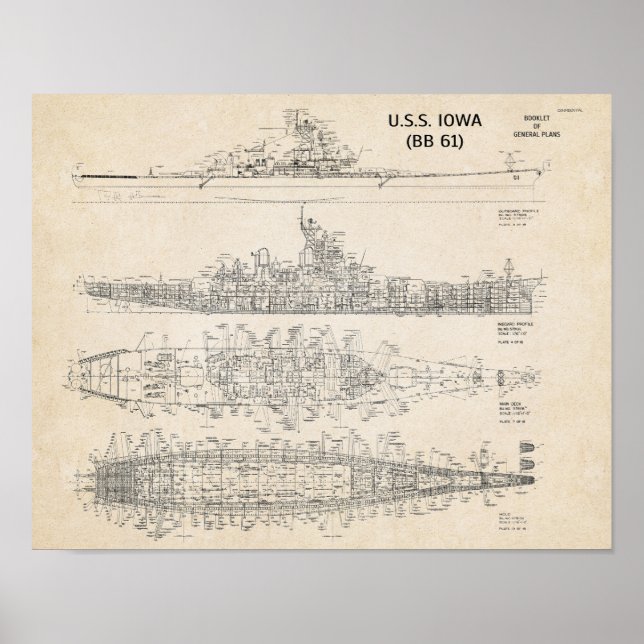 USS IOWA Blueprint (Arkivering) Poster (Framsidan)