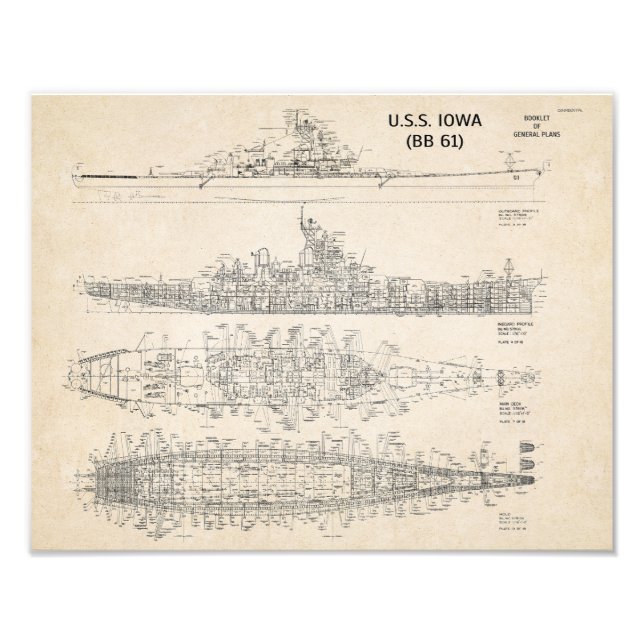 USS Iowa Blueprint Fototryck (Framsidan)