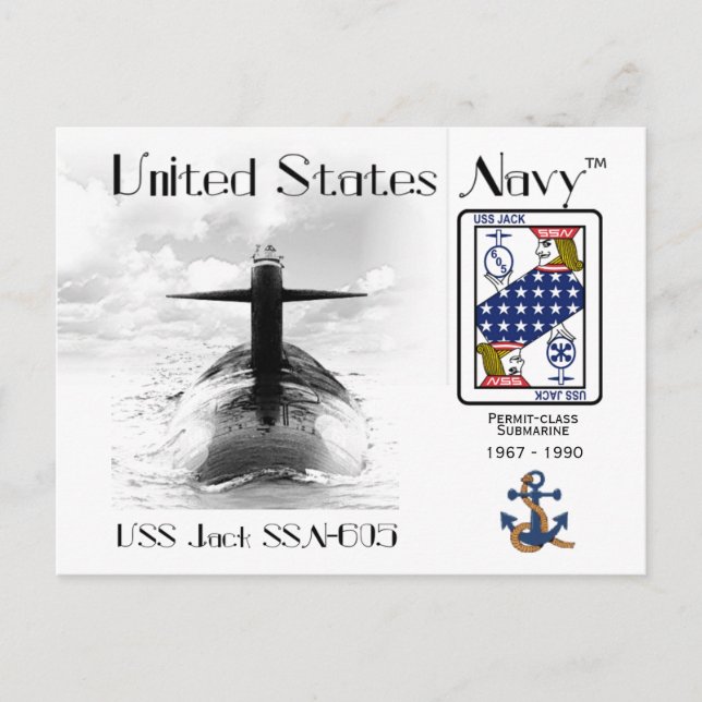 USS JACK SSN-605 SUBMARINE - POSTCARD VYKORT (Framsida)
