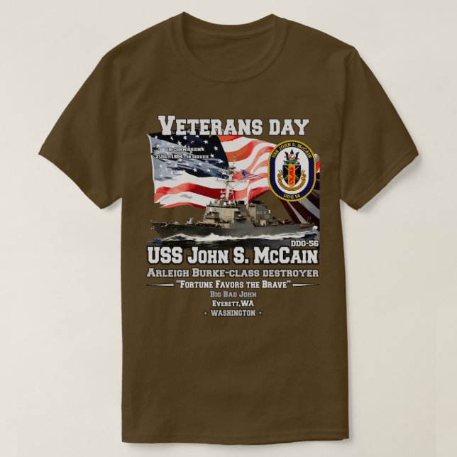 USS John S McCain Förstörare Veterans T Shirt (Design framsida)
