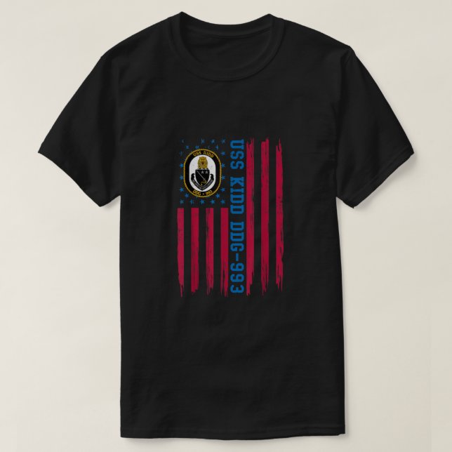 USS Kidd DDG-993 American Flag Veteran Father's Da T Shirt (Design framsida)