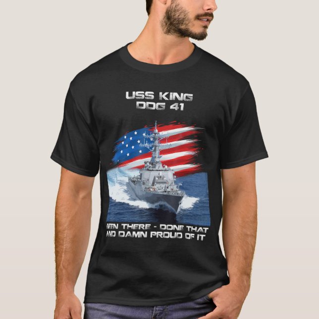 USS Kung DDG-41 Förstörare Frakt USA flagga Vetera T Shirt (Framsida)