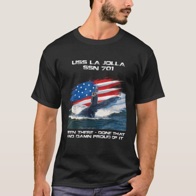 USS La Jolla SSN 701 American Flagga Submarine Vet T Shirt (Framsida)