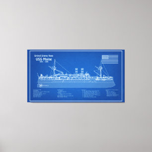 USS Maine - Frakt Blueprint Plans ABD Canvastryck