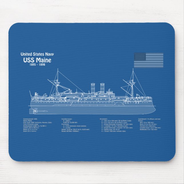 USS Maine - Frakt Blueprint Plans ABD Musmatta (Framsidan)