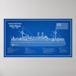 USS Maine - Frakt Blueprint Plans ABD Poster