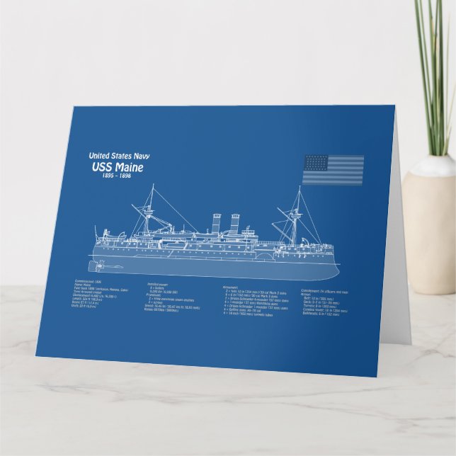 USS Maine - Frakt Blueprint Plans ABD Tack Kort (Framsida)