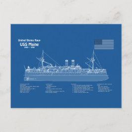 USS Maine - Frakt Blueprint Plans ABD Vykort