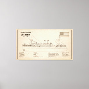 USS Maine - Frakt Blueprint Plans SD Canvastryck