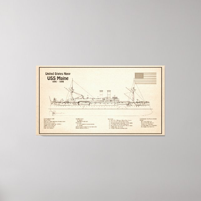 USS Maine - Frakt Blueprint Plans SD Canvastryck (Framsida)