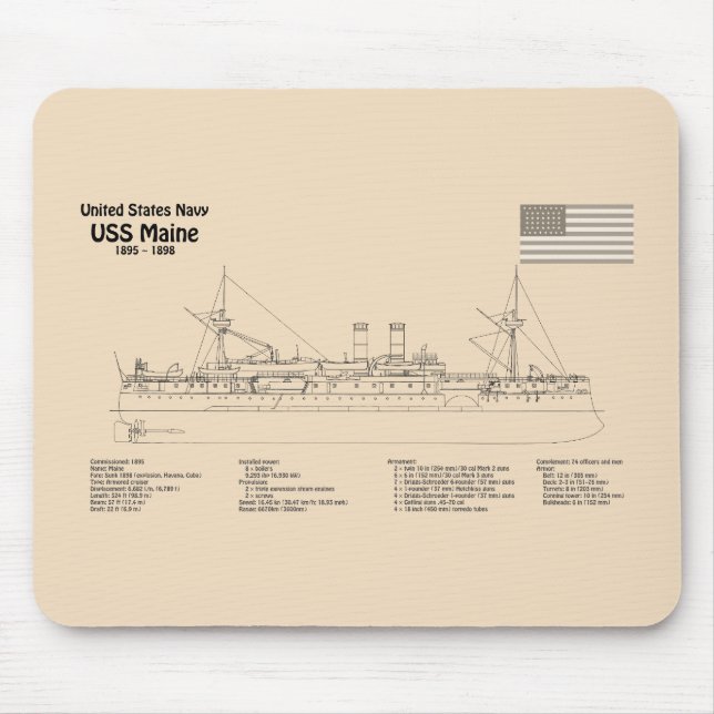 USS Maine - Frakt Blueprint Plans SD Musmatta (Framsidan)