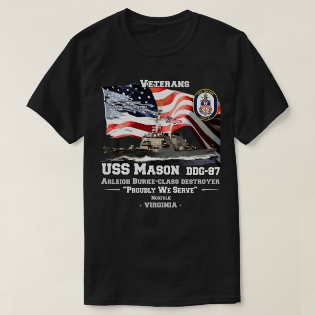 USS Mason förstörare Veterans T Shirt (Design framsida)