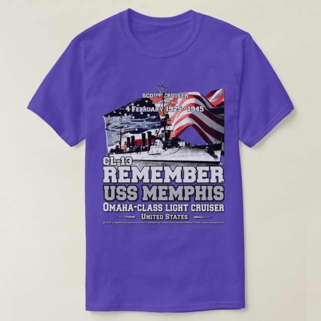 USS Memphis CL13 Omahaclass Light Cruiser veterans T Shirt (Design framsida)