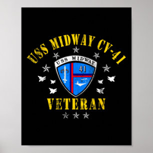 Uss Midway Cv 41 hangarfartygsveteran USA-flagga Poster
