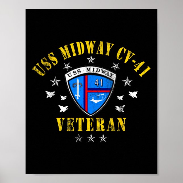 Uss Midway Cv 41 hangarfartygsveteran USA-flagga Poster (Framsidan)