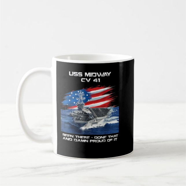USS Midway CV 41 Luftfartyg Veteran USA flagga Kaffemugg (Vänster)