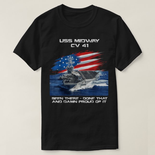 USS Midway CV 41 Luftfartyg Veteran USA flagga T Shirt (Design framsida)