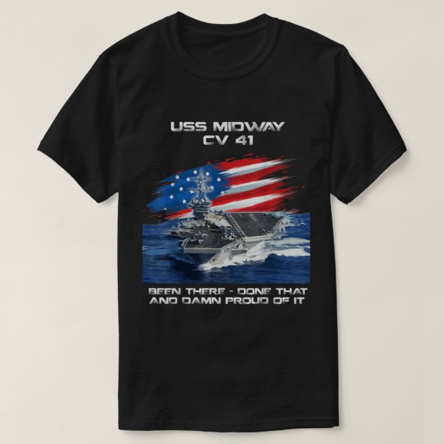 USS Midway CV 41 Luftfartyg Veteran USA flagga T Shirt (Design framsida)