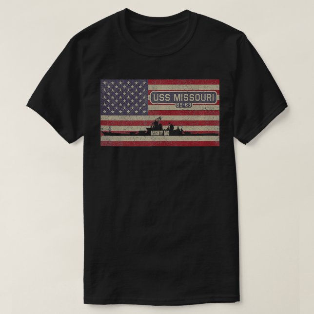 USS Missouri BB63 WW2 Battleship USA American Flag T Shirt (Design framsida)