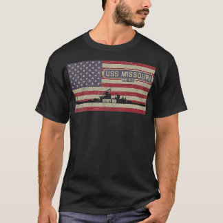 USS Missouri BB63 WW2 Battleship USA American Flag T Shirt
